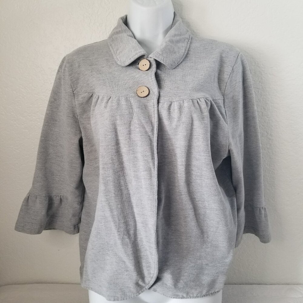 Ambition Womans XL Gray Swing Jacket Cardigan 3/4 Bell Sleeves Two Button Close